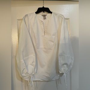 H&M White blouse with long sleeve with tassel ties. Size Large.